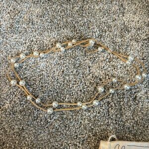 Brown faux leather long necklace with moveable faux pearls long or doubled up